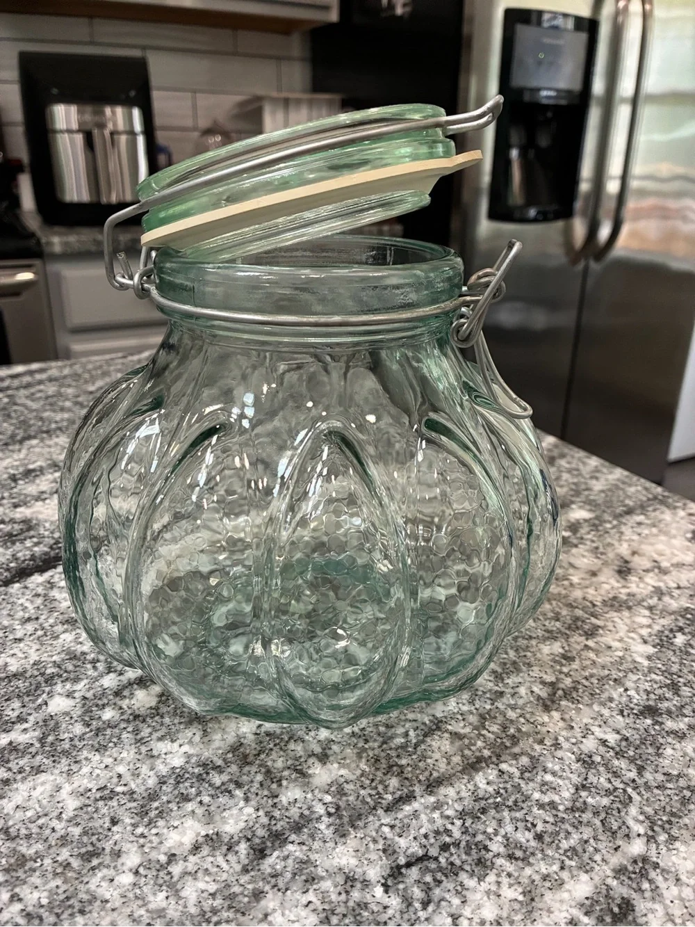Vintage Amici Melani green glass hermetic canister jar